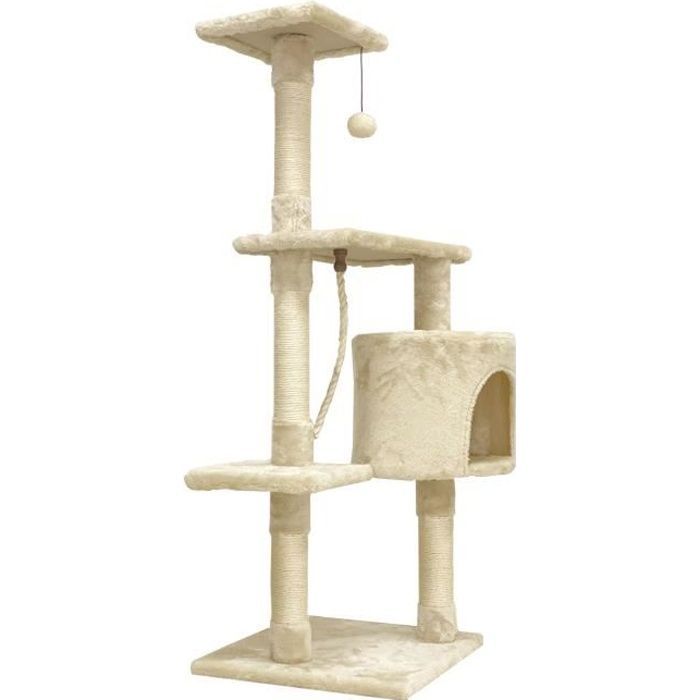 PALOMA Beige Krabpaal 40 x 40 x 114 cm - 3 platforms, 1 touw, 1 schuilplaats, krabpalen