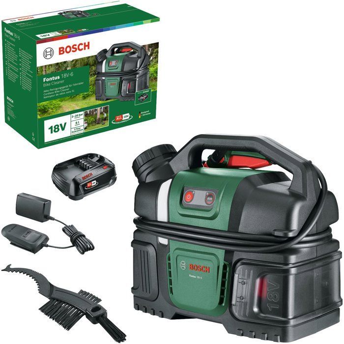 Nettoyeur à pression (de vélo) sans fil BOSCH - Fontus 18V-6 - Batterie 18V 2.0Ah + chargeur AL1820 - Réservoir 6L