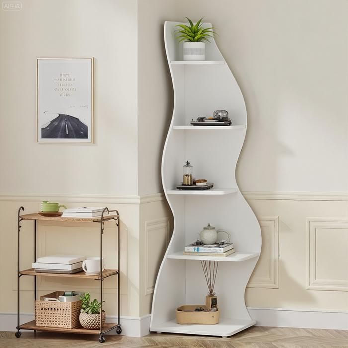 TOPESCT Modern 5-Tier Corner Shelf, 178cm Small Elegant Corner Bookshelf with Unique Shape for the