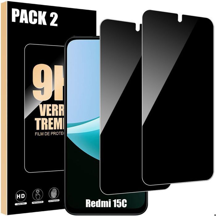 2 protectores de pantalla de vidrio templado anti-espía para Xiaomi Redmi 15C 4G/5G - Resistentes a golpes y arañazos