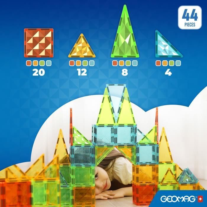 Magnetic Tiles - GEOMAG - Tiles Gems 4102 - 44 pieces - Geometric shapes - Crystal effect