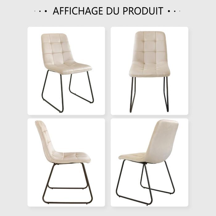 JIEXI Lot de 6 Chaises de Salle à Manger Ergonomique,Chaise de Cuisine en Velours Rembourrée,U Pieds en Métal (beige)