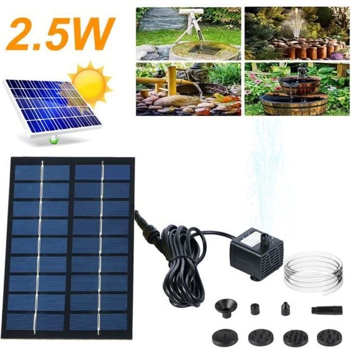 Fuente con bomba solar de 9 V y 2,5 W - Bomba de agua flotante con 6 boquillas para decoración de estanques, piscinas y jardines.