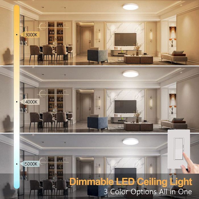 Plafonnier LED de plafond Couleur Réglable - Lampe de Salle de Bain - Moderne Rond Ultra-mince pour Cuisine Chambre Salon, 24W