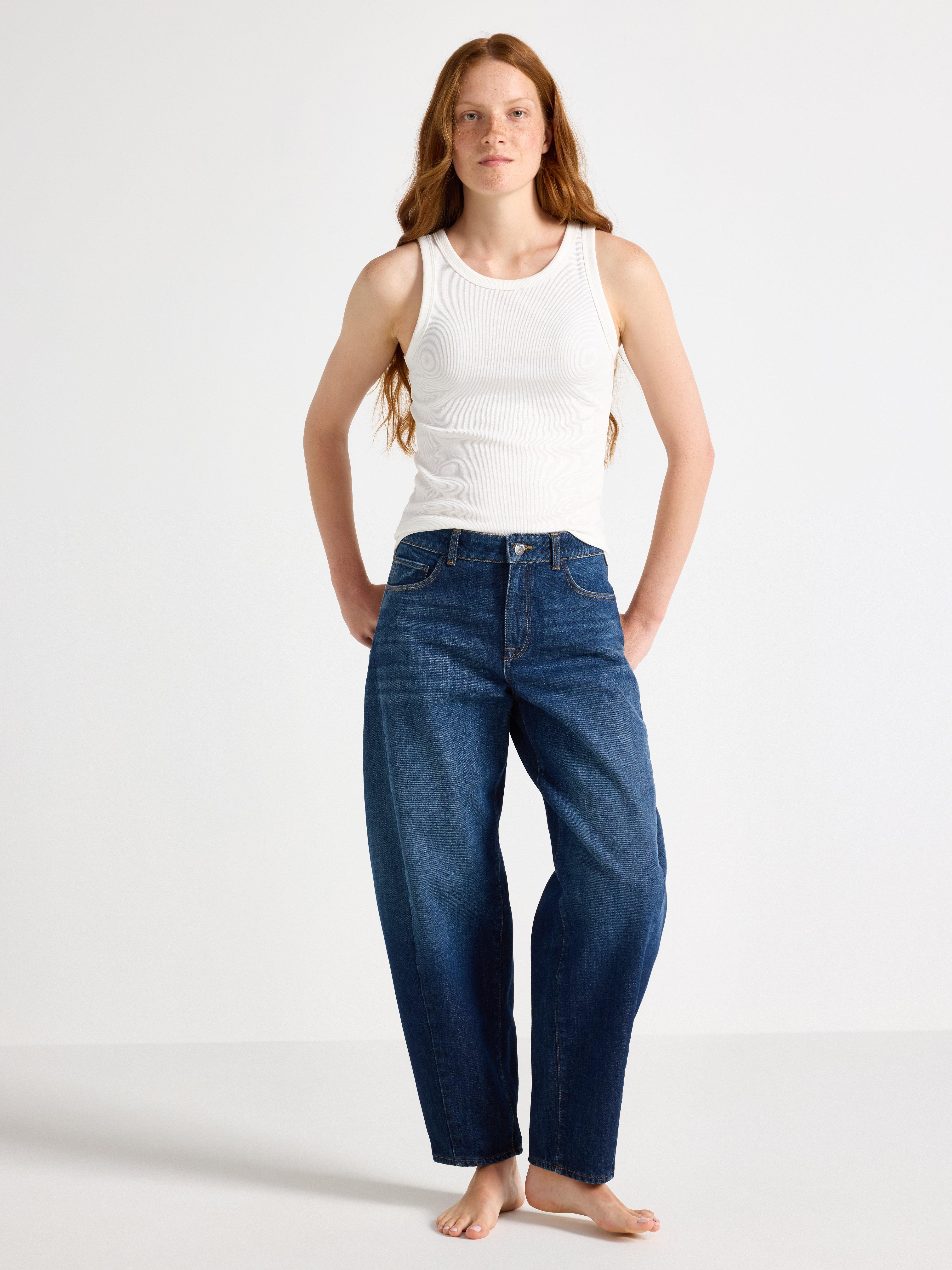 BARREL ankellange jeans Mørk denim