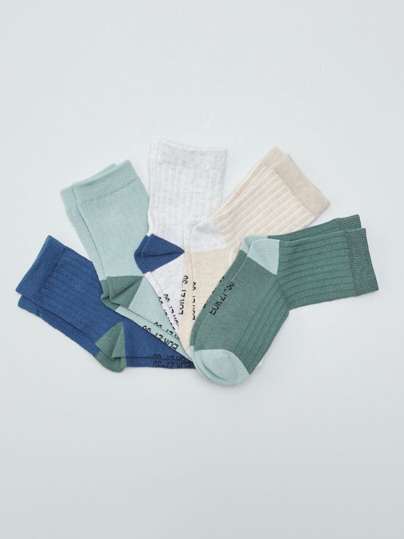 Juego de 5 pares de calcetines acanalados - AZUL
