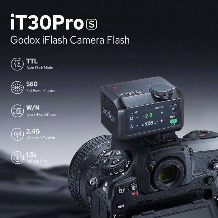Mini flash TTL - UNDERSCORE - Godox iT30Pro-S - HSS 1/8000s - Pantalla táctil - 560 flashes