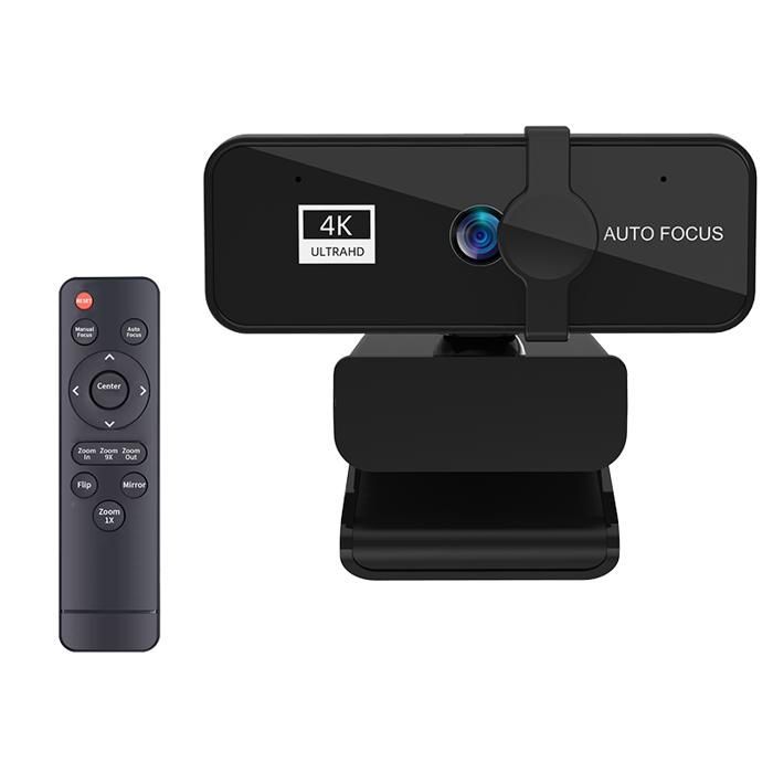4K Webcam, zoomable webcam with microphone and remote control, equipped with a Sony sensor, 9X digital zoom, noise-canceling microphones