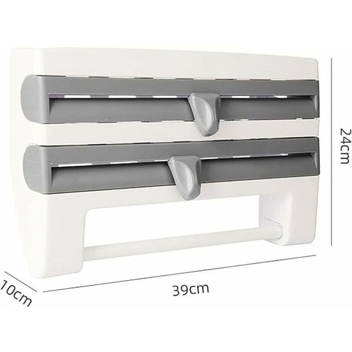 Wall-mounted cling film roll holder, aluminum foil and napkin dispenser, triple-sided cling film cutter, gray color PZCC