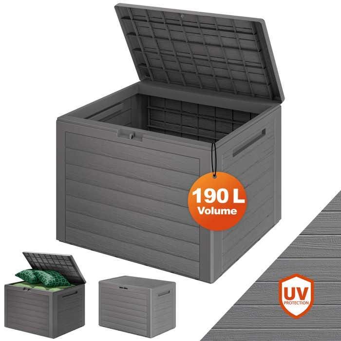 Coffre de Jardin Casaria® Exterieur 190 L Gris - Caisse de rangement étanche - Malle avec poignées latérales pour Balcon