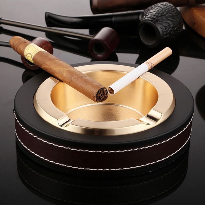 Cendrier de luxe pour cigares-PUCendrier en cuir et alliage de zinc-Accessoires pour smokers de bureau