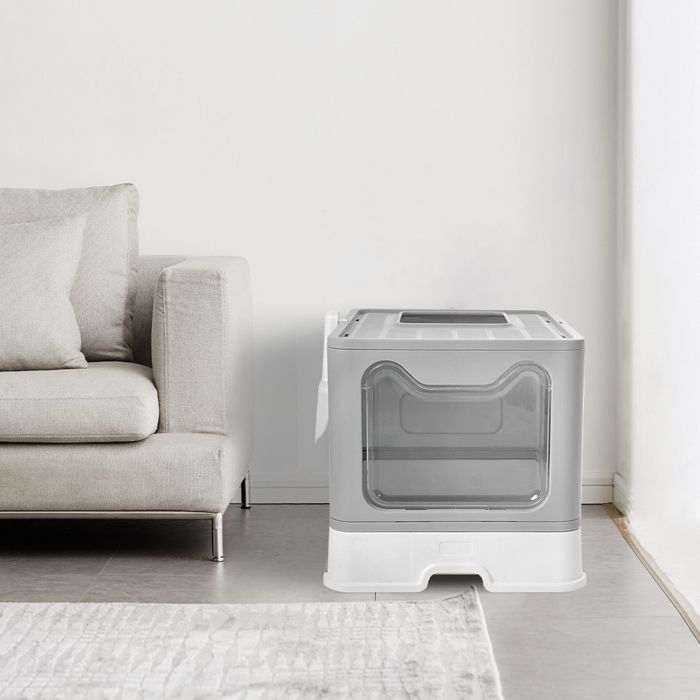 SUPFINE Bac à Litière pour Chat Fermée - Maison de Toilette pour Chat Pliable -41×51×38cm - 2 Portes - avec Couvercle et Tiroir