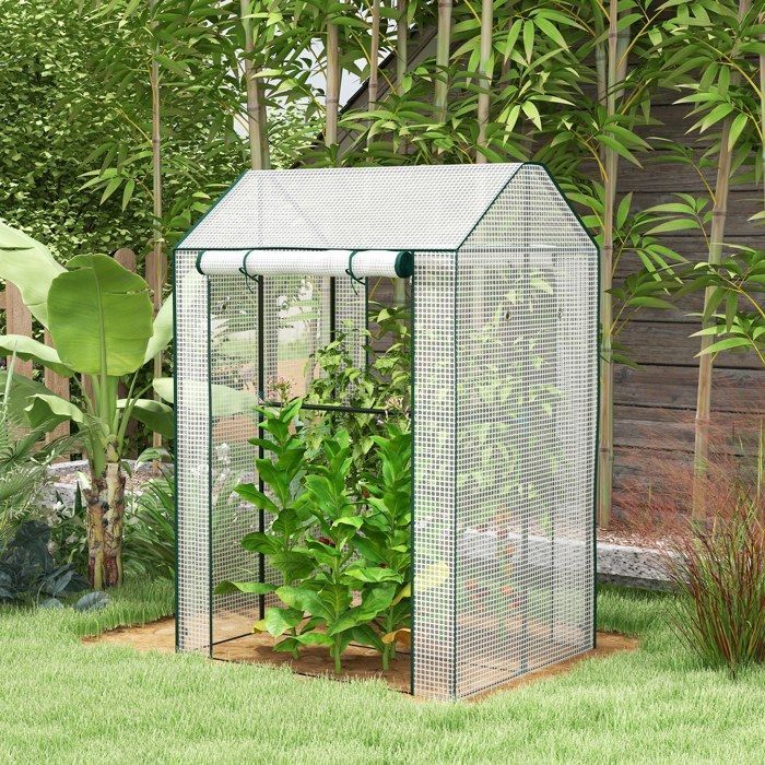 Garden greenhouse - Outsunny - Reinforced PE tarpaulin 135 g/m² - 2 zipped doors (interior/exterior) - steel frame - 100x80x150cm - white