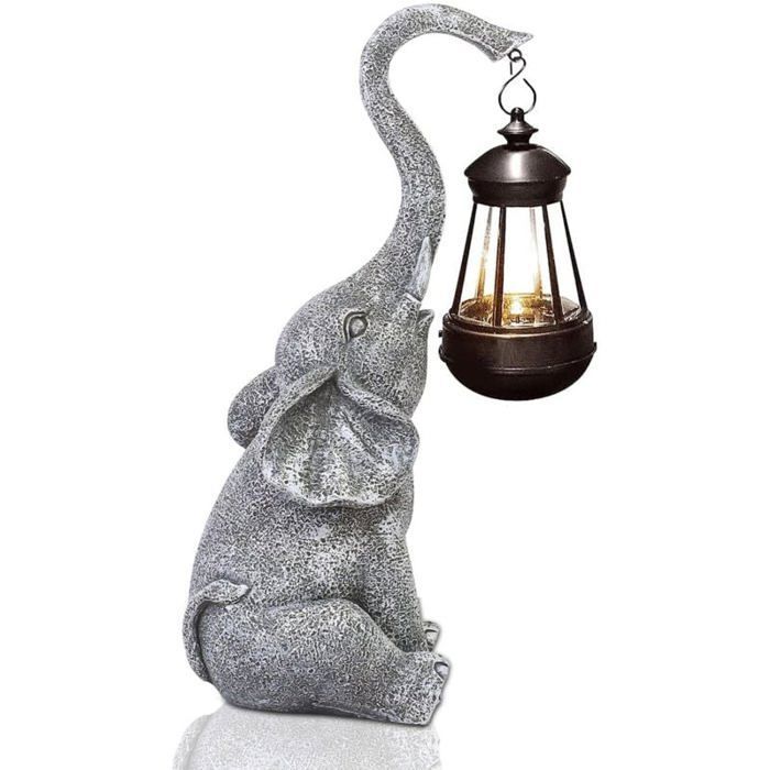 Estatua decorativa de elefante para jardín exterior con figura de lámpara solar - Regalo de decoración de elefante para sala de estar