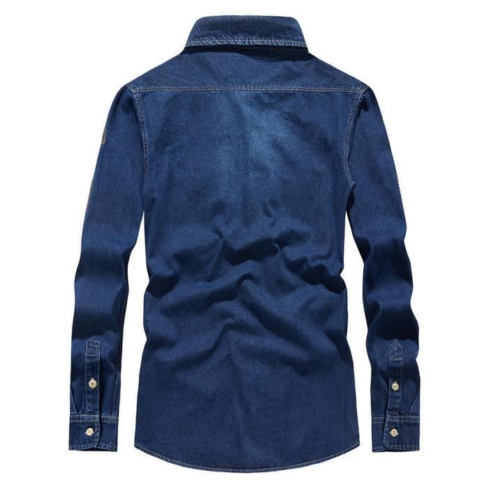 Camisa vaquera de manga larga para hombre con bolsillos, color liso, para primavera y otoño - Azul claro