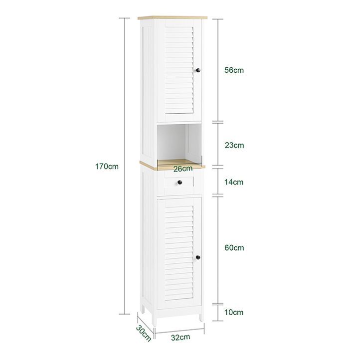 Mueble de baño columna SoBuy FRG236-WN - con estantes ajustables - 32 cm de ancho x 30 cm de profundidad x 170 cm de alto - Blanco y natural