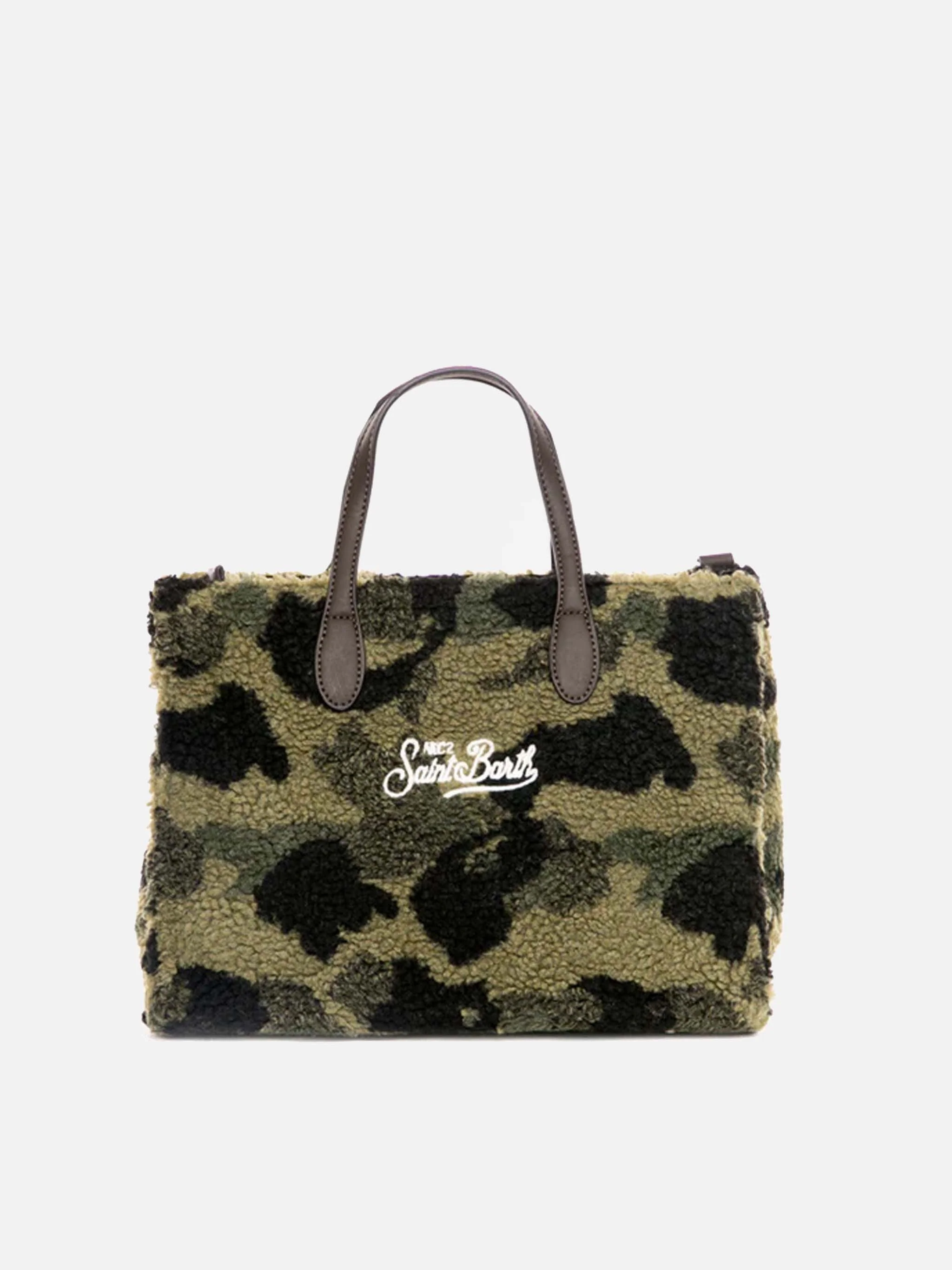 Bolso Vivian en tejido sherpa con estampado de camuflaje.