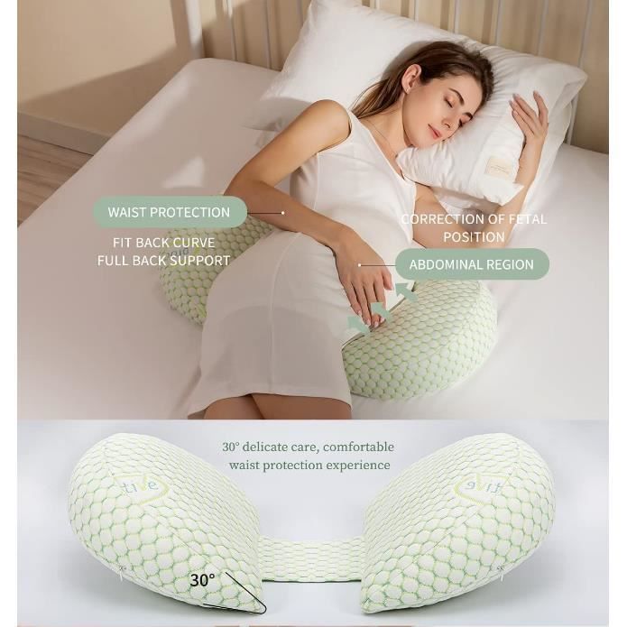 Coussin de maternité, Oreiller de Grossesse, Oreiller de Corps avec la Couverture Amovible et Lavable (Point Doré)