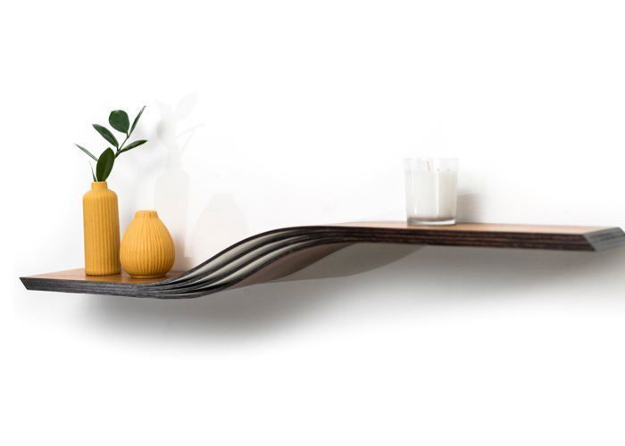 Etagère murale design EWART WOODS bois flottante moderne courbé noyer 60 cm