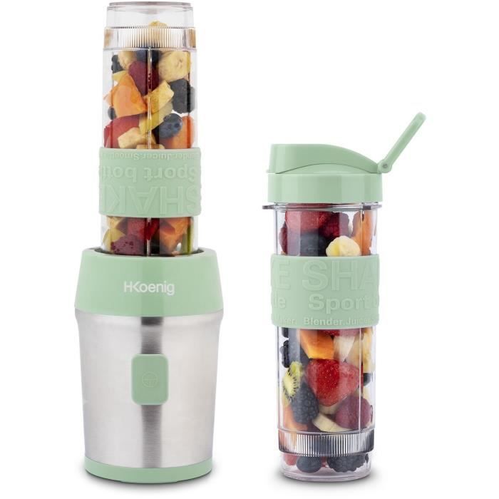 Mini blender - H.KOENIG - SMOO18 - 300 W - 570 mL - Pastel green - 2 bottles included - BPA free