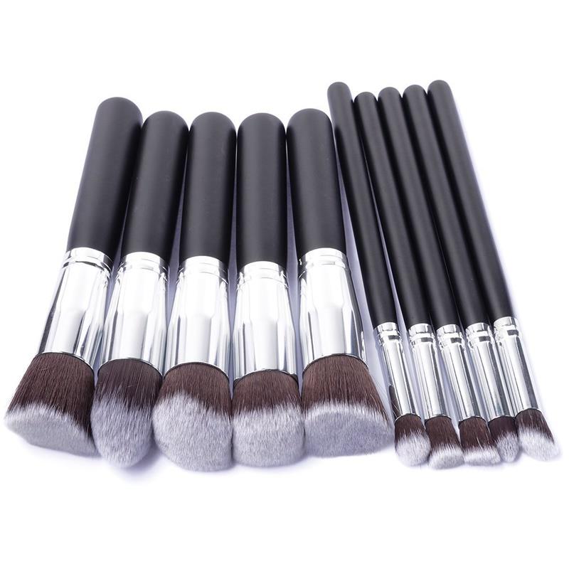 Kit de 10 pinceaux de maquillage pour fards à paupières, rouges à lèvres et fonds de teint liquides. Outils cosmétiques. Pinceaux doux en poils synthétiques naturels.