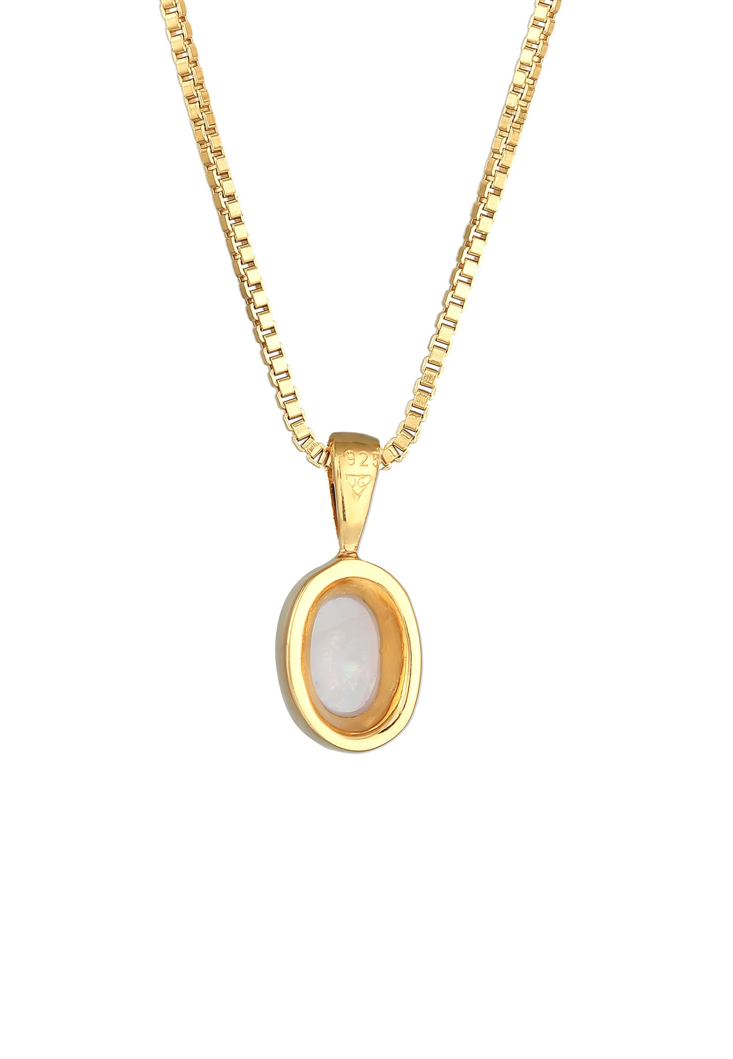Elli PREMIUM Pendentif pour dames en pierres précieuses Basic Timeless avec quartz rose en argent sterling 925 plaqué or