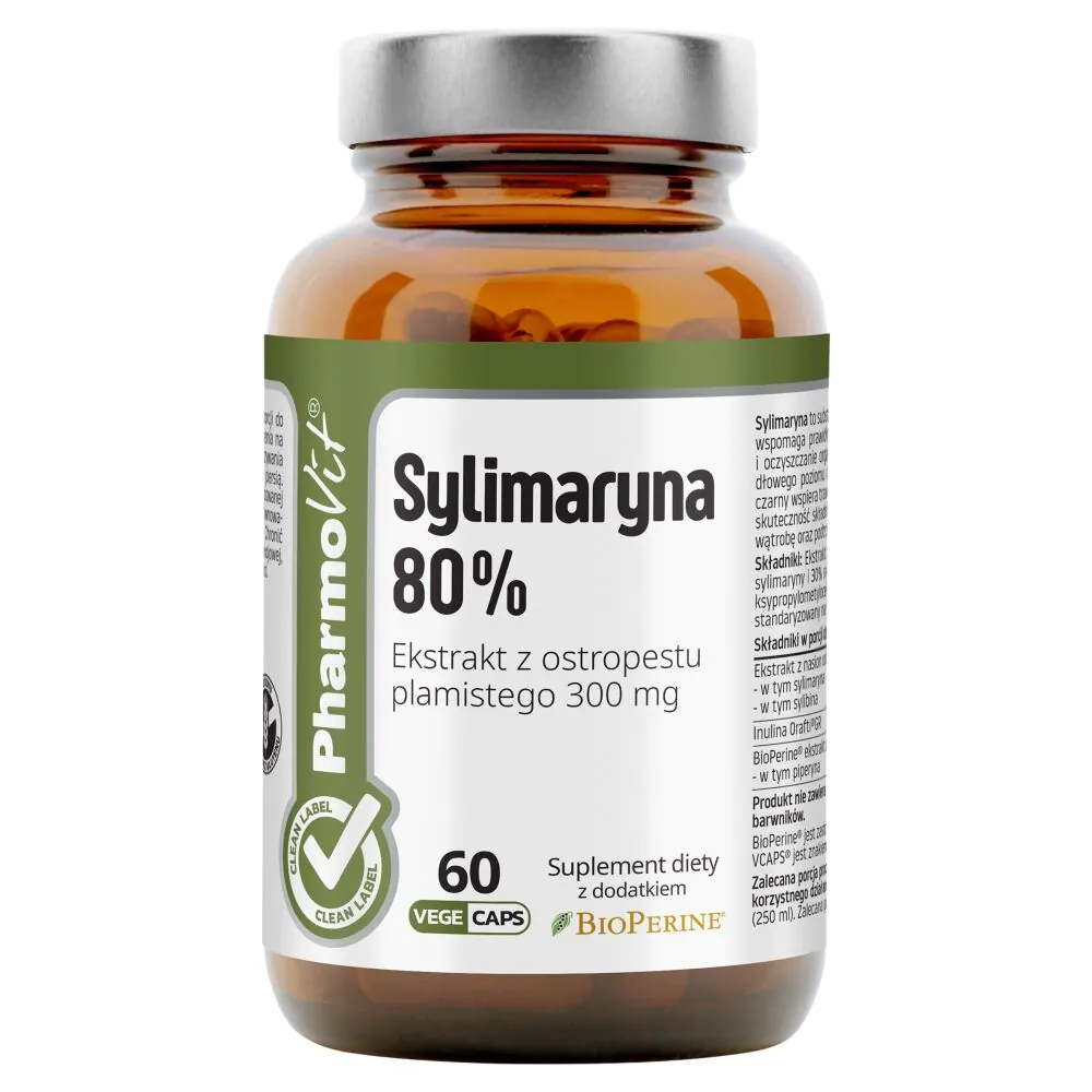 PharmoVit Clean Label Sylimaryna 80% Ekstrakt z ostropestu plamistego 300 mg Kapsułki