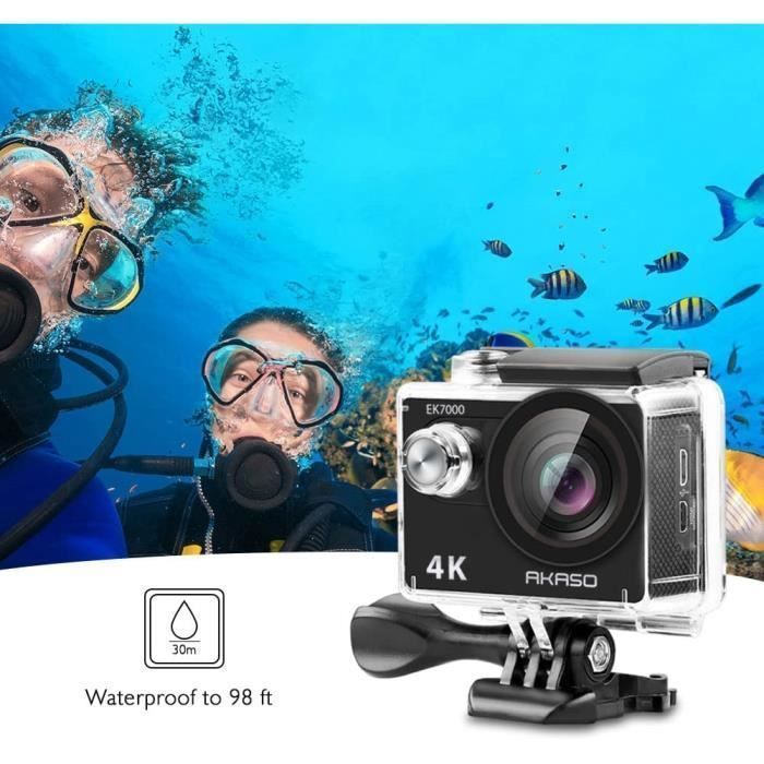 AKASO Caméra Sport EK7000 Ultra HD 4K WIFI Sport Action Caméra V3 Caméscope Étanche DV 20MP Noir Avec 32G Carte