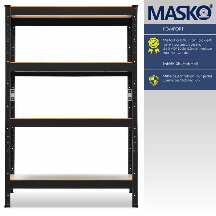 Étagère de stockage en métal - MASKO - Lot de 2 étagères - Capacité totale 875 kg - 5 niveaux par étagère