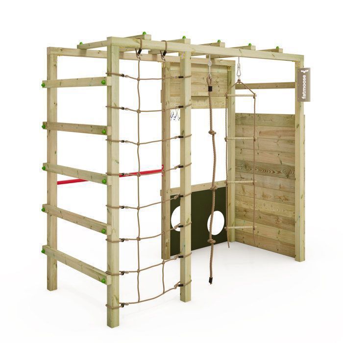 FATMOOSE CleverClimber Club XXL houten speelruimte met klimwand en basketbalring - olijfgroen - 10 jaar garantie*