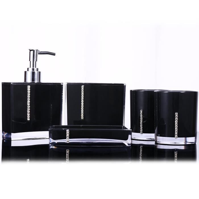 Accesorios de baño - Qiilu - Juego de 5 piezas - Acrílico - Negro - Práctico y elegante