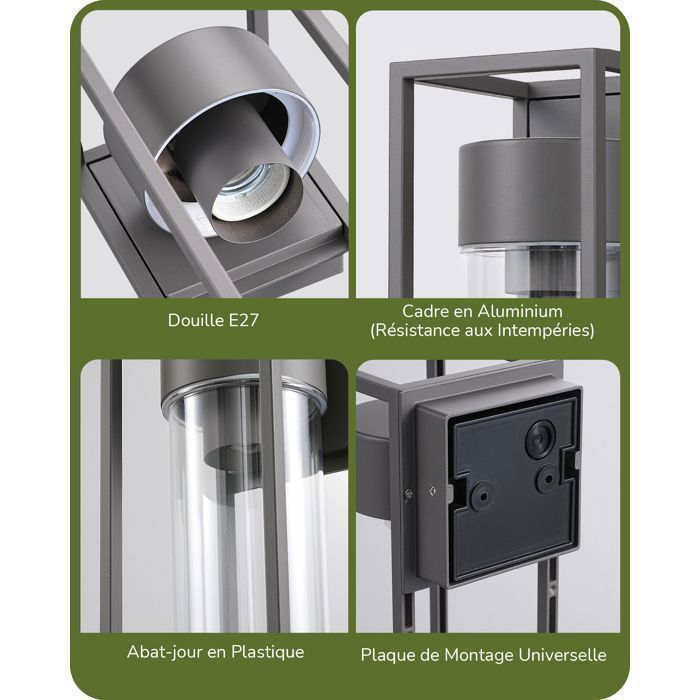 Aplique de pared EDISHINE para interior/exterior, gris oscuro, resistente al agua IP44, casquillo E27, requiere bombilla, iluminación de pared para exteriores.
