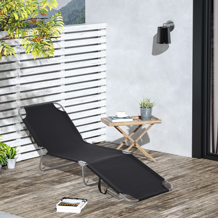 Outsunny - chaise longue transat - Métal - 187x55x24cm - Noir