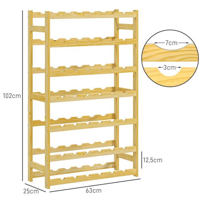 Bottle rack - HOMCOM - 7-tier wooden bottle holder for 42 bottles - 63 x 25 x 102cm - natural