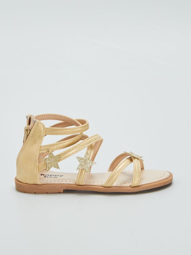 Lage sandalen met sterrenpatroon - BEIGE