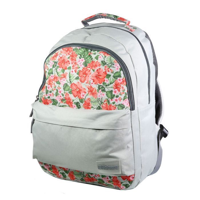 Mochila BAGTROTTER Offshore com 2 compartimentos, estampa floral cinza.