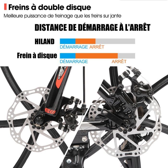Hiland VTT adulte 26 pouces, 6 rayons, 18 vitesses, avec double frein à disque, cadre en aluminium léger，pour hommes et femmes