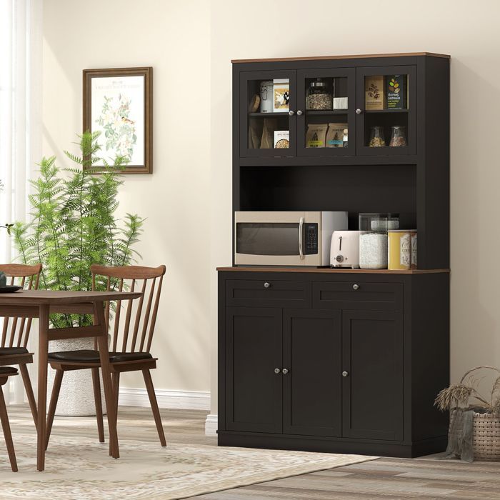High kitchen sideboard - HOMCOM - 6 doors, 2 drawers, adjustable shelves - MDF and particleboard - 100x40x180cm - black