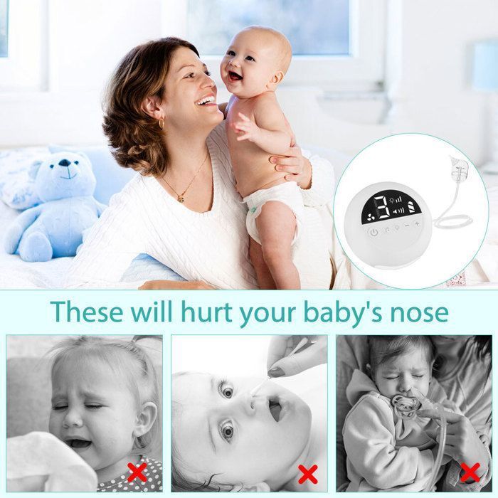 Aspirador nasal eléctrico para bebés con 9 niveles de succión y 3 puntas de silicona, aspirador nasal dividido con luz