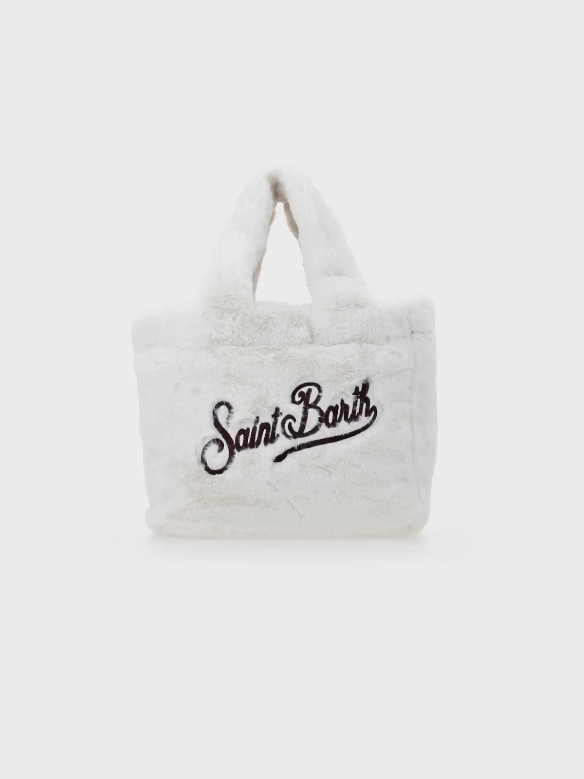 Colette Mini Vanity Winterhandtas met wit pluizig effect en Saint Barth-logo | Comfortabele en chique winteressential | MC2 Saint Barth