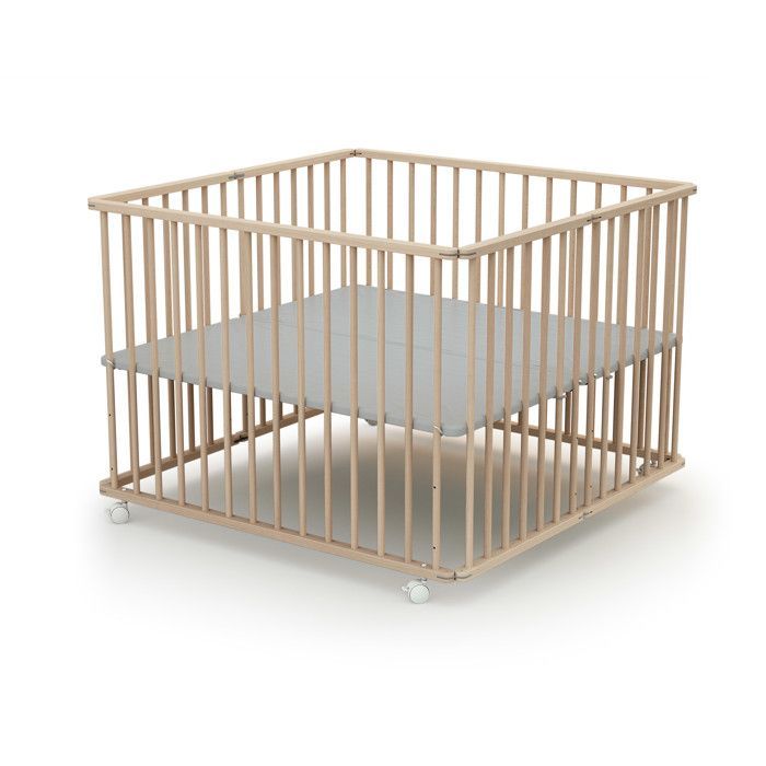 WEBABY - Parc bébé pliant en bois 100 x 100 cm CALI  Hêtre Brut - 100x100