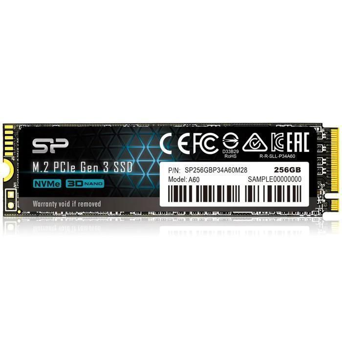 SSD interno - Silicon Power - P34A60 256GB - NVMe PCIe Gen3x4 M.2 Lectura/Escritura 2200 1600 MB/s