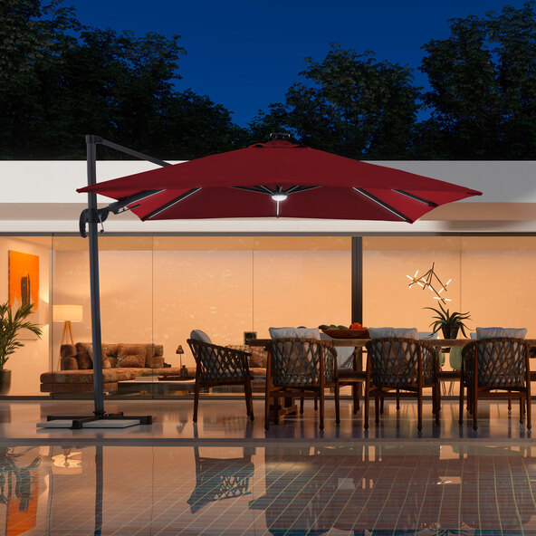 Lampă solară suspendată cu LED-uri din aluminiu, 250 x 250 cm, bordeaux
