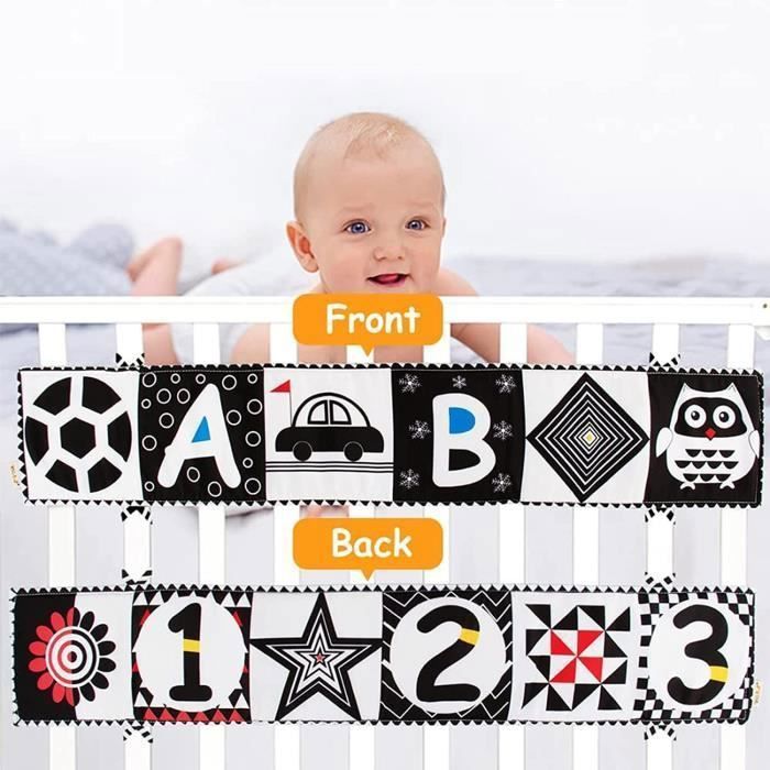 Livro de pano para bebê - Brinquedo educativo com animais - Preto e branco - Carrinho de empurrar em várias cores (preto e branco mesclado)