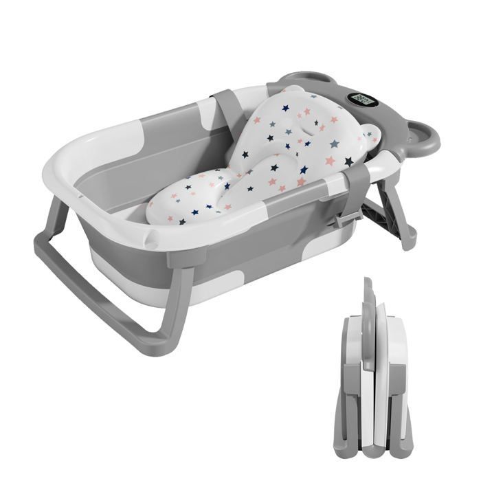 Vaschetta da bagno pieghevole per neonati - Termometro e cuscino inclusi - ORSO - Grigio | SUPERBE BABE
