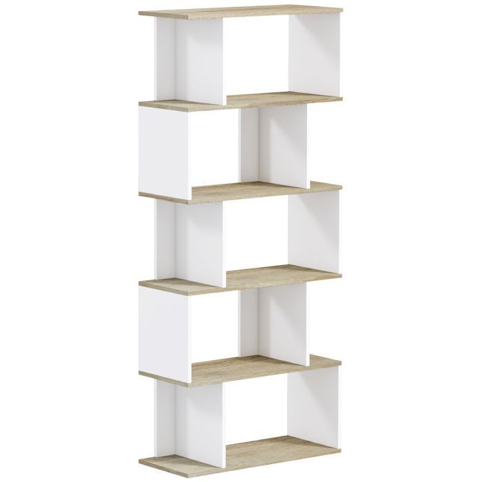 Librería - HOMCOM - Mueble de almacenamiento antivuelco de 5 baldas - Capacidad de carga de 25 kg - 70 x 29,5 x 163 cm - Aspecto de madera blanca