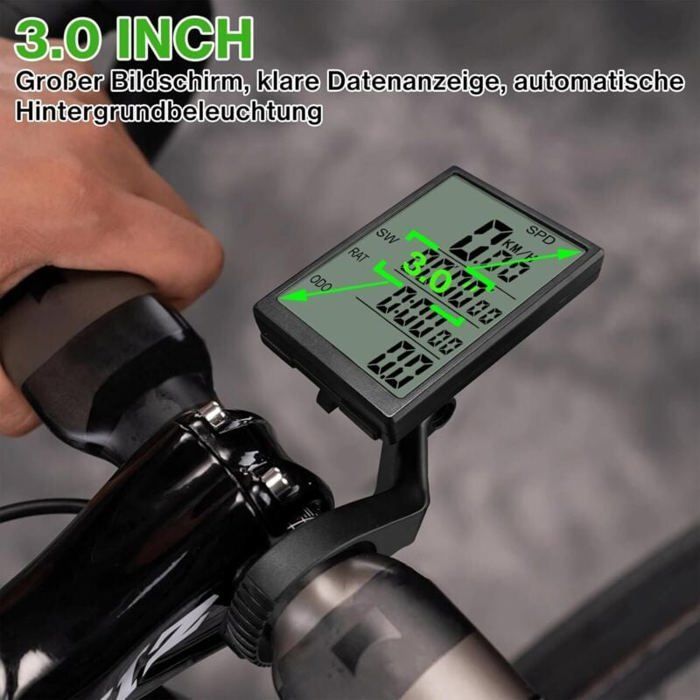 Waterdichte draadloze fietscomputer, 31 functies, groot 3-inch scherm, snelheid, afstand