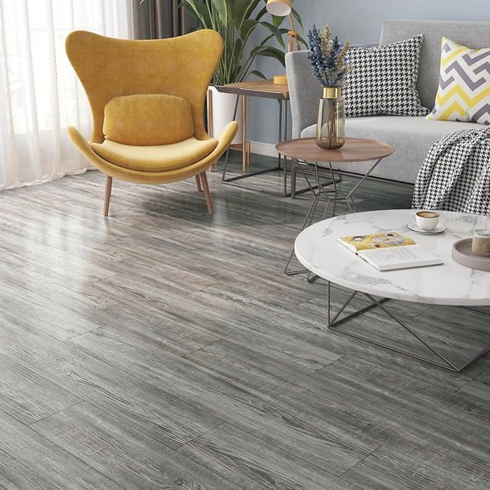 Suelo de linóleo, gris madera, suelo adhesivo de PVC para baño y cocina, 90x15 cm, parquet 90x15 cm, 18 piezas, gris madera, suelo de PVC BO