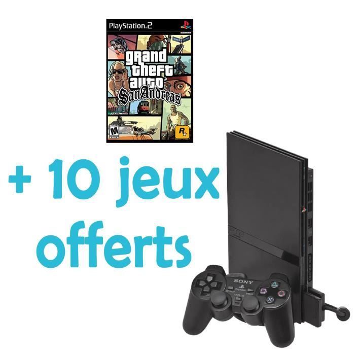 PlayStation 2-spelconsole - Zwart - Bundel met GTA San Andreas - Inclusief 10 games