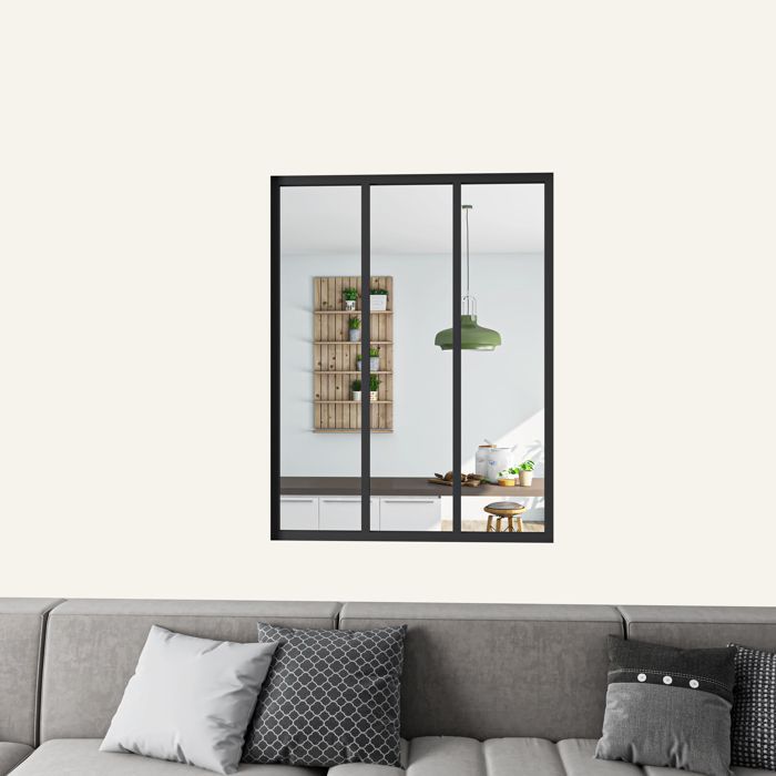 Verrière atelier en aluminium thermolaqué et 4mm verre trempé - L.93 x H.108 cm - Noir - Luminosité Maximale